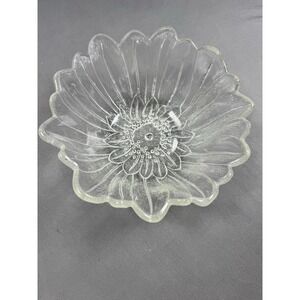 Lily Pons Wild Rose 1960s Indiana Glass Clear Crystal Glass Flower Bowl 7"